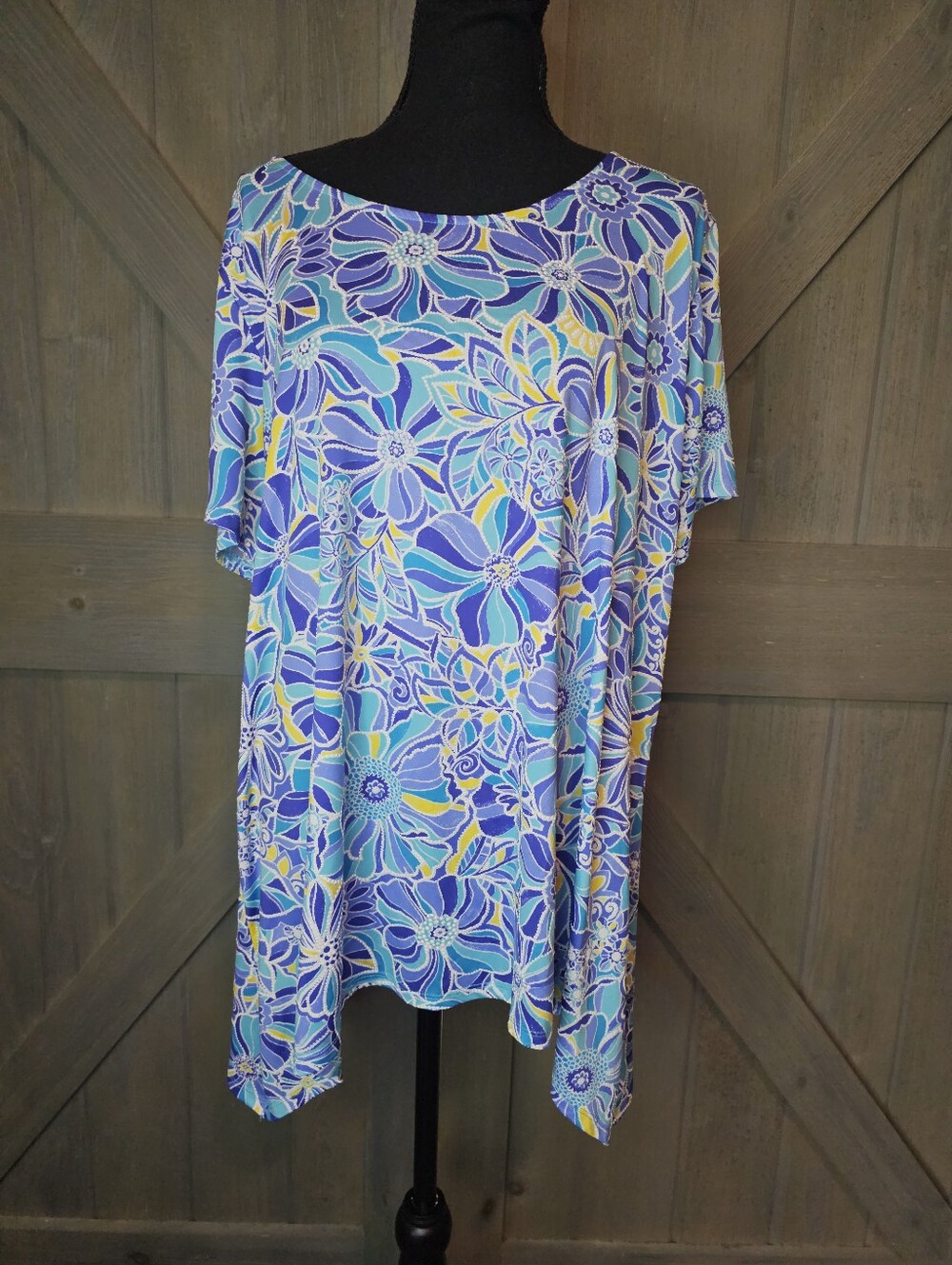 Ruby Rd Favorites Women’s 1X Floral Tunic Purple Blue Short Sleeve Top